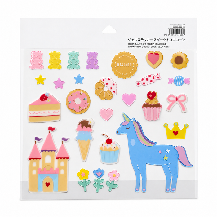 TPR WINDOW STICKER SWEETS & UNICORN