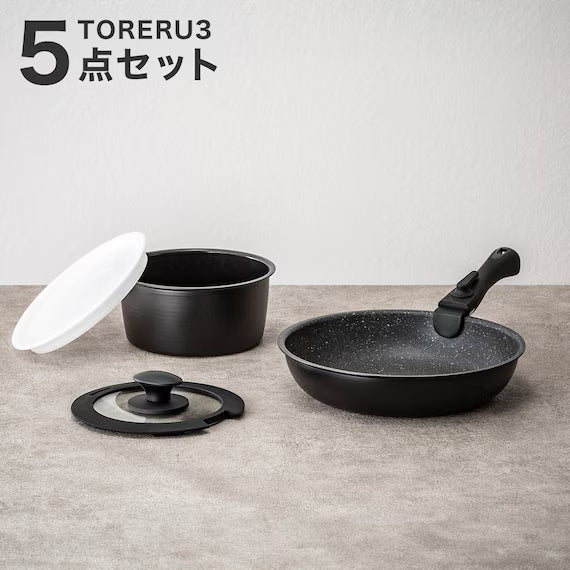 IH LIGHT POT&FRYPAN WITH DETACHABLE HANDLE 5P BK TORERU3 KY046