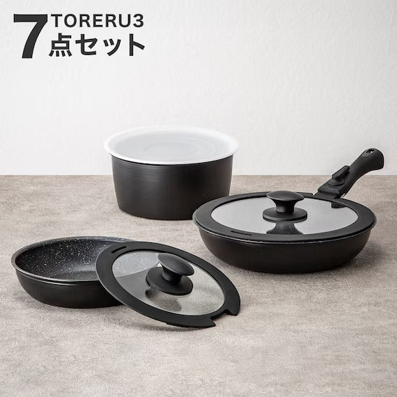 IH LIGHT POT&FRYPAN WITH DETACHABLE HANDLE 7P BK TORERU3 KY046