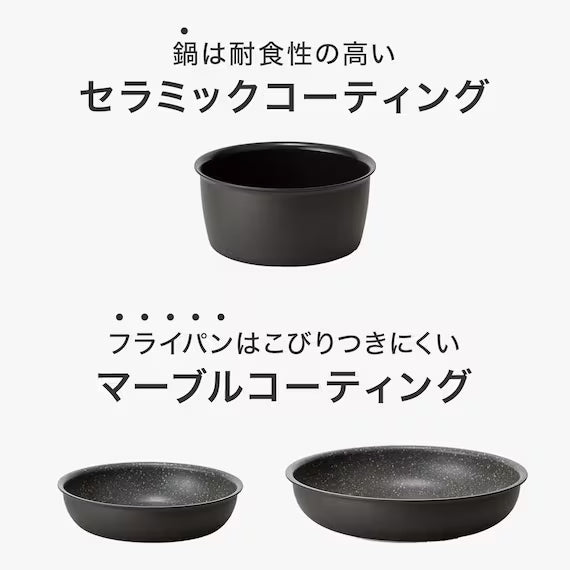 IH LIGHT POT&FRYPAN WITH DETACHABLE HANDLE 7P BK TORERU3 KY046