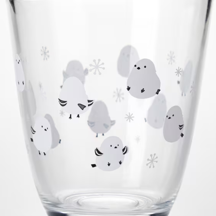 GLASS TUMBLER LONG-TAILED TIT PATTERN GM017