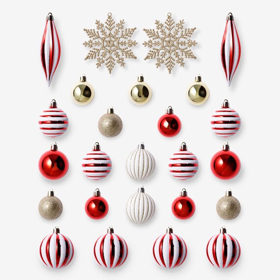 CHRISTMAS S/25 BALL WHITE & RED N3KR