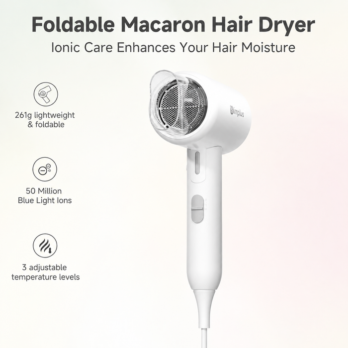 FOLDING HAIR DRYER 008 WITH NOZZLE WH NEGATIVE ION MODEL BS