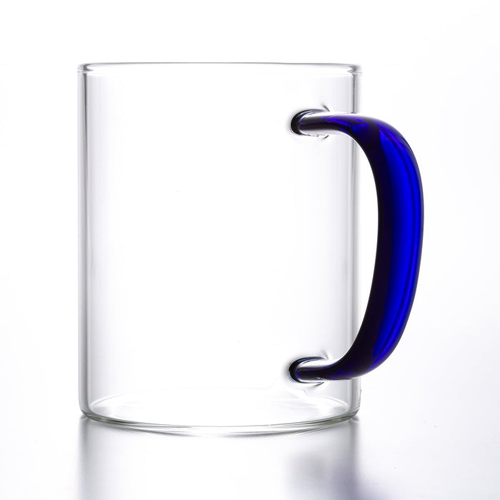 Handmade Heat Resistant Glass Cup with Handle 400ML Blue