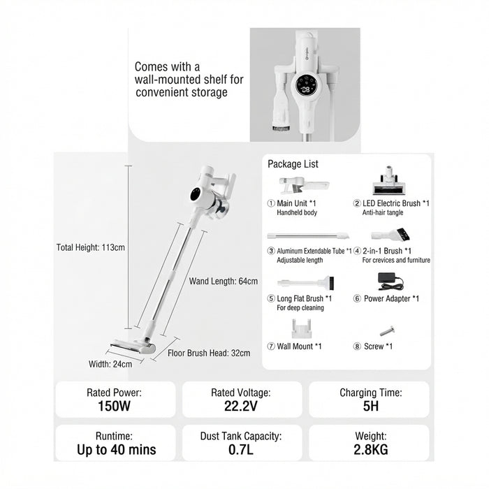 CORDLESS VACUUM CLEANER 010 150W 3 NOZZLES WH BS ADPT