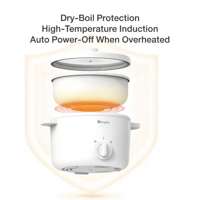 ELECTRIC COOKING POT 010 DOUBLE HANDLE WITH STEAMER 3L WHITE