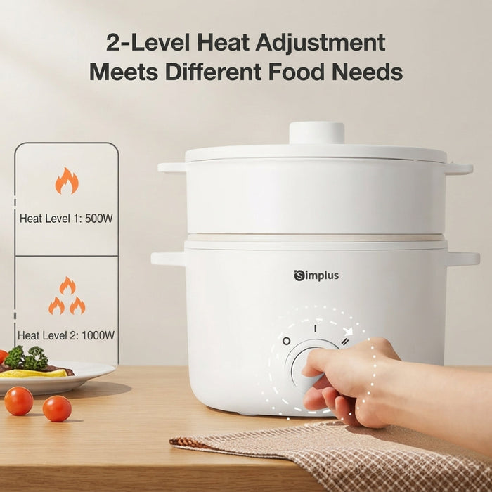 ELECTRIC COOKING POT 010 DOUBLE HANDLE WITH STEAMER 3L WHITE