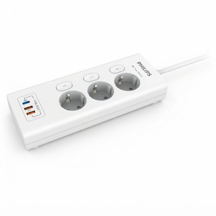 CHP6732WA 3 AC SOCKET, POWER CORD 2M WITH 2 ROUND + USB -A AND C