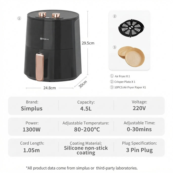 AIR FRYER 007 MECHANICAL MODEL W/10 COOKING SHEETS 3.5L BK BS