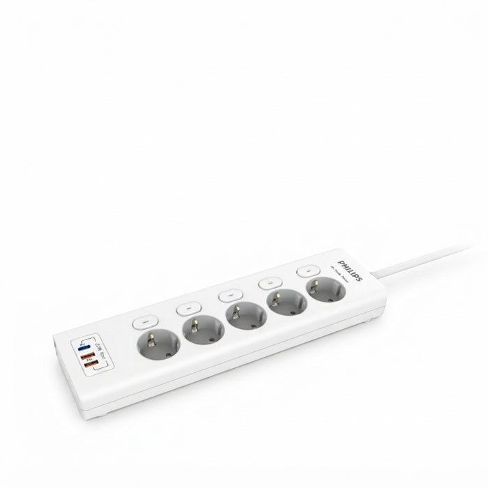 CHP6752WA 5 AC SOCKET, POWER CORD 2M WITH 2 ROUND + USB -A AND C