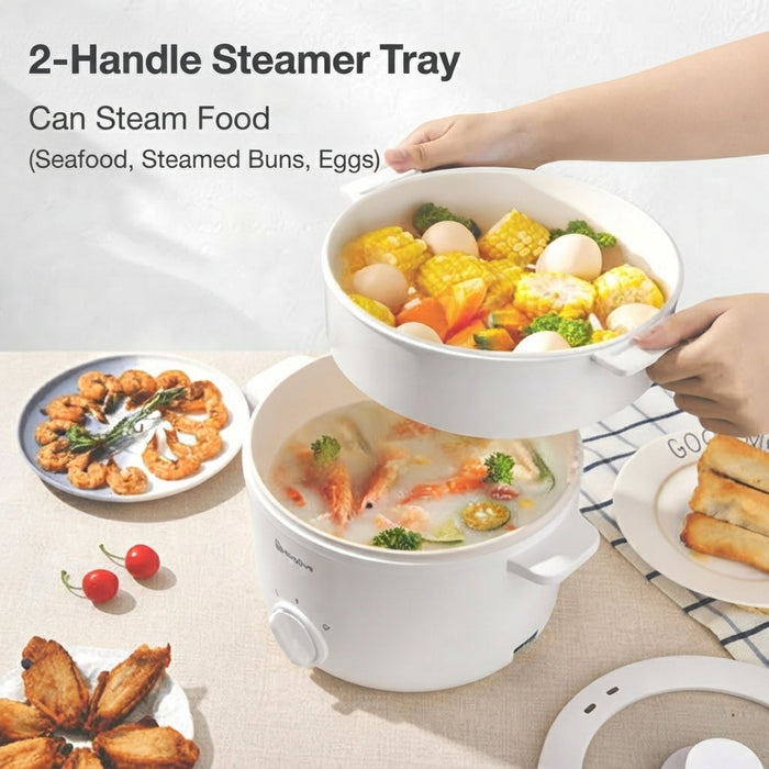 ELECTRIC COOKING POT 010 DOUBLE HANDLE WITH STEAMER 3L WHITE